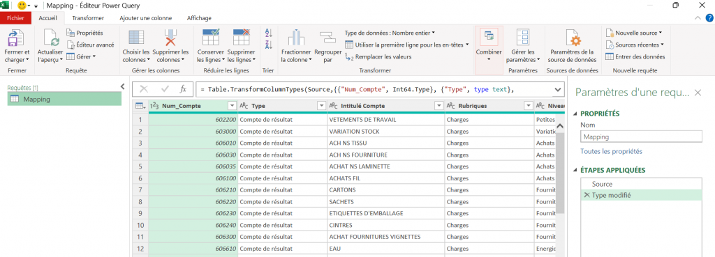Interface Power Query
