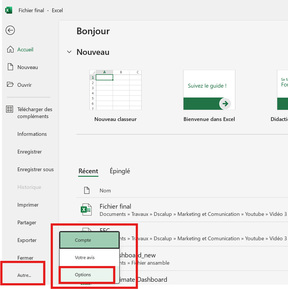 Fichier > Options puis Compléments dans Excel »></div>
<ol start=