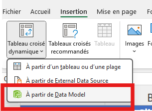 Tableau croise dynamique cree a partir du modele Power Pivot avec plusieurs tables