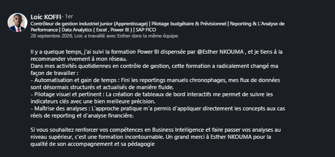 Recommandation LinkedIn de Loïc Koffi