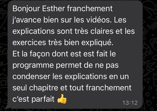 Retour d’un élève par WhatsApp sur la formation