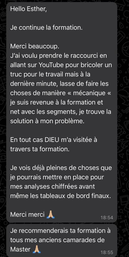 Retour d’un élève par WhatsApp sur la formation